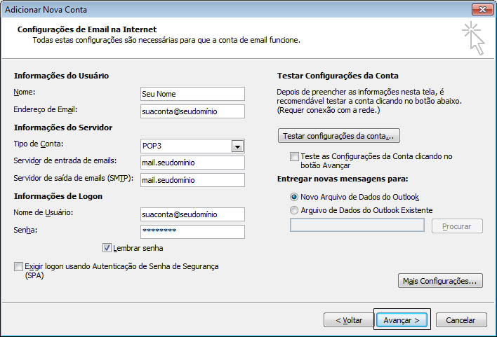 Configurar E-mails POP3 no Outlook - Base de Conhecimento